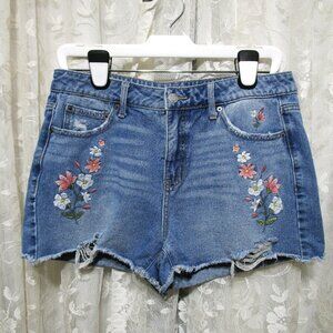 Time and Tru High Rise Floral Embroidered Denim Shorts size 10 Boho Coachella